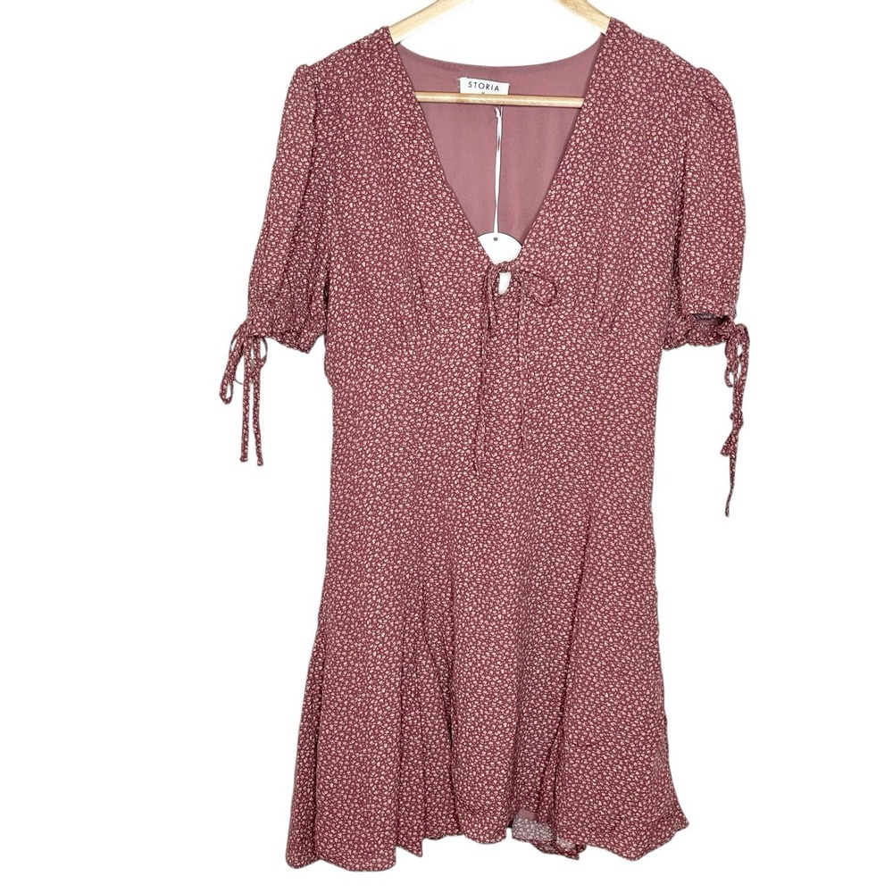 Storia Floral Mini Dress Pink Womens M Babydoll Cottagecore Short Sleeve